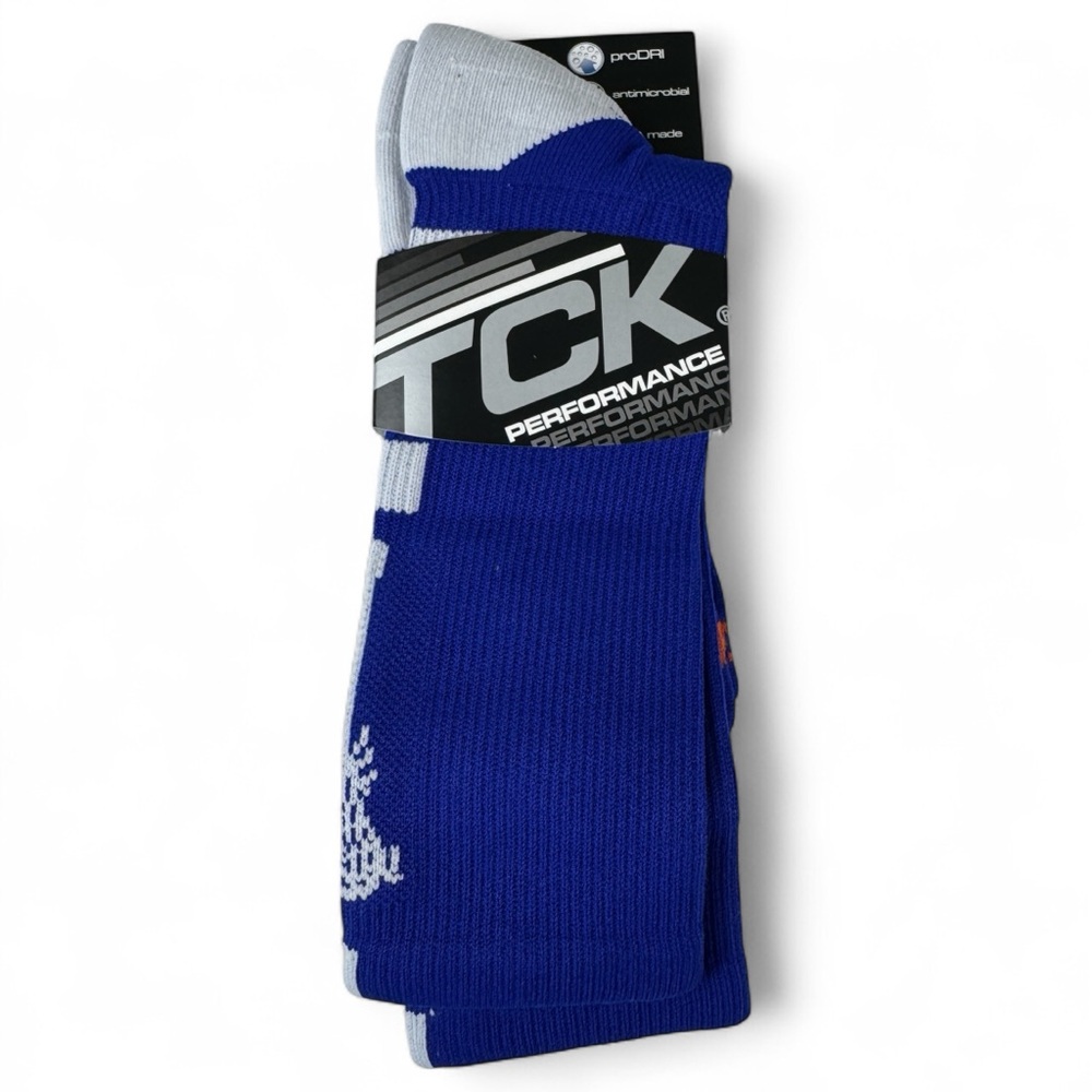 TCK Performance Lacrosse Crew Socks Blue and White Unisex Size Large 1 Pair NWT
